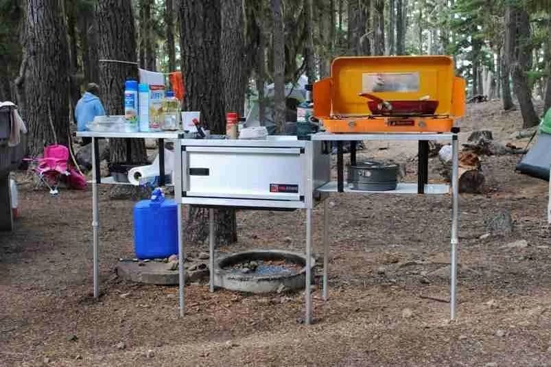 Jeep Trailer  Camping Kitchen Open at Campsite